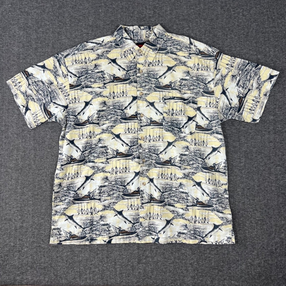 Vintage Wolverine Hawaiian Fishing Button Up Shirt Mens XXL Single Stitch Marlin